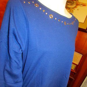 Quacker Factory Ladies Blue Short Sleeve Blouse/ Top/ Tee  XL